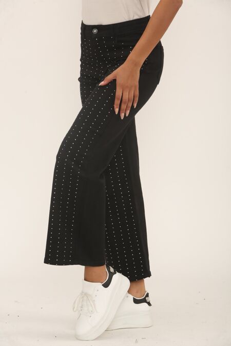 Black Wide Leg Studded Stripe Jeans