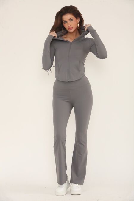 Slate Grey Active Zipped Jacket With Flare Trouser