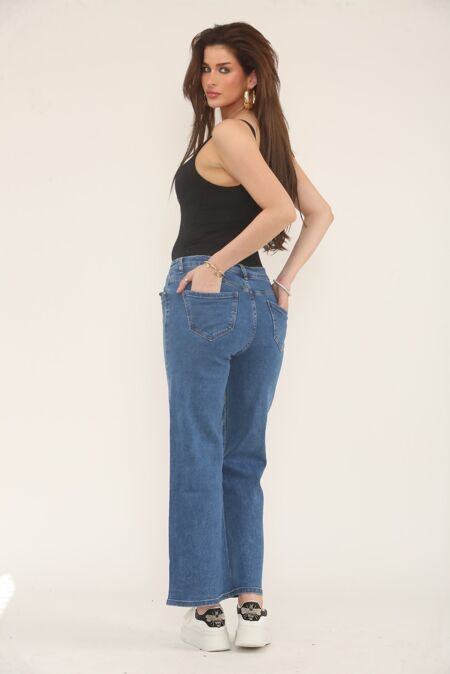 Blue Wide Leg Studded Stripe Jeans