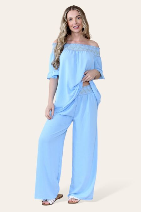 Ruffle Sleeve Crepe Crop Top And Palazzo Set