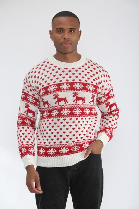 Cream Snow Flake And Reindeer Christmas Jumper