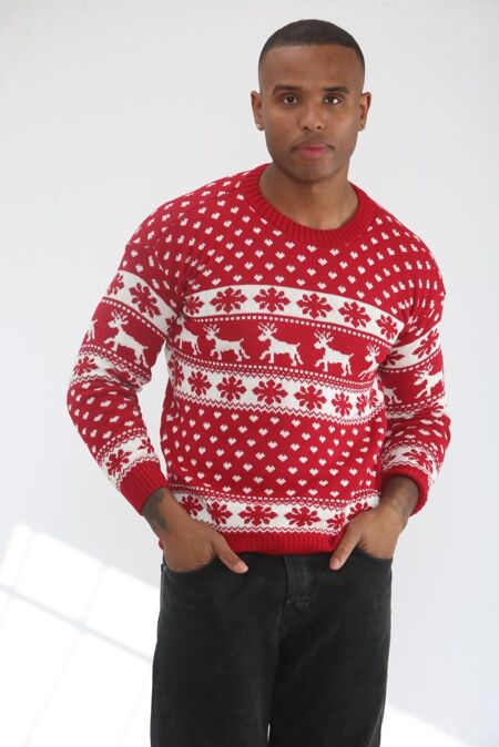 Plus Size Red Snow Flake And Reindeer Christmas Jumper