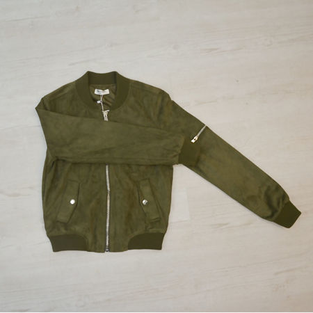 Khaki Suede Bomber Jacket