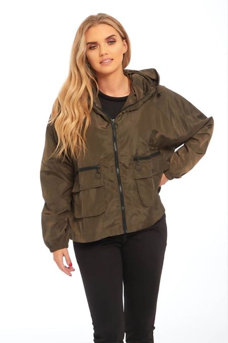 Khaki Zip Through Crop Cagoule Jacket