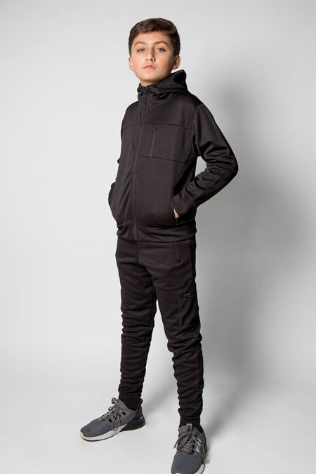 Kids Black Hybrid Pocket Zipped Tracksuit