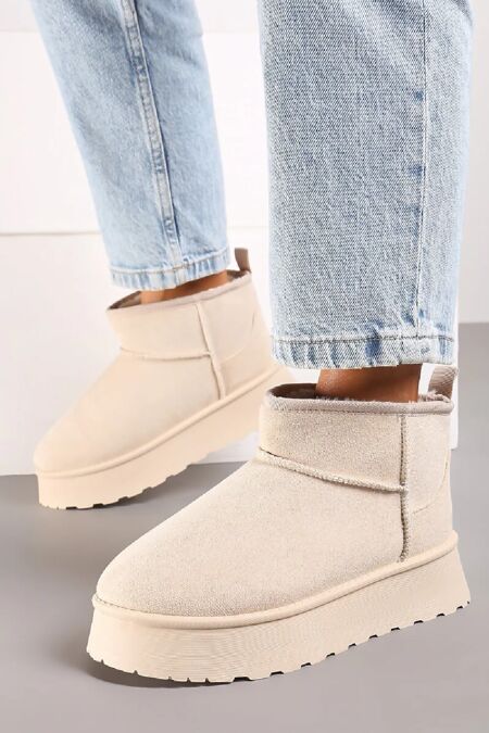 Cream Ultra Mini Platform Faux Fur Lined Ankle Boots