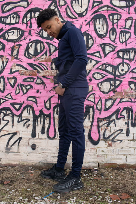 Navy Multi Zip Muscle Fit Hooded Skinny Tracksuit