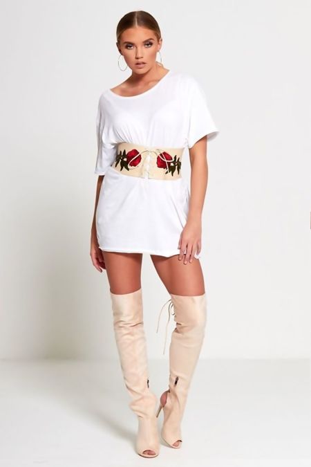 Nude Floral Embroidered Corset Belt