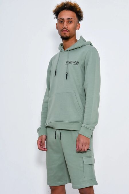 Sage Printed Hoodie And Shorts Tracksuit