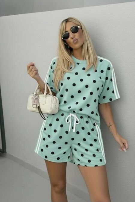 Polka Dot Print Banded Shorts Set