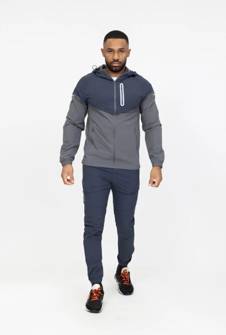 Slate Grey Softshell Hooded Windbreaker Jacket With Jogger