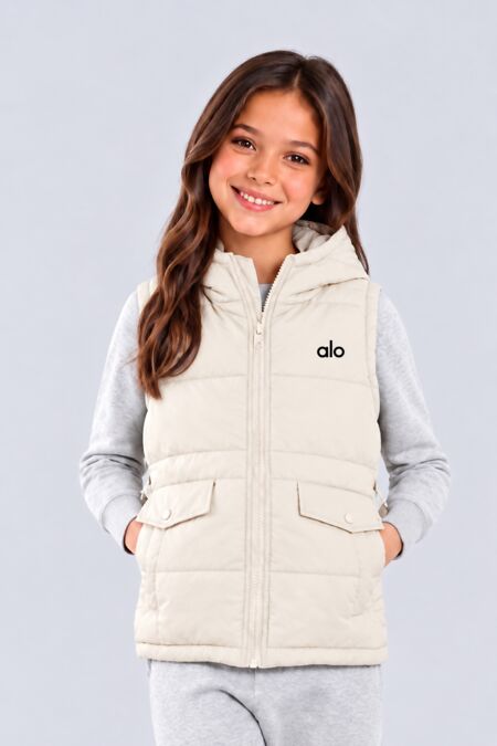 Beige Girls Zip Through Printed Gilet