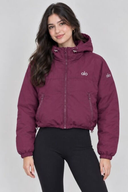 Wine Printed Cropped Utility Bomber Jacket