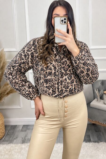 Leopard Print Sequin Puffer Jacket