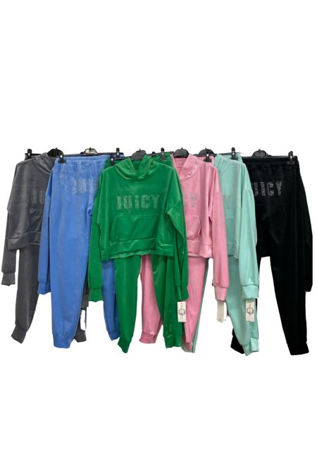 Studded Cuff Leg JUICY Print Velour Tracksuit for womens