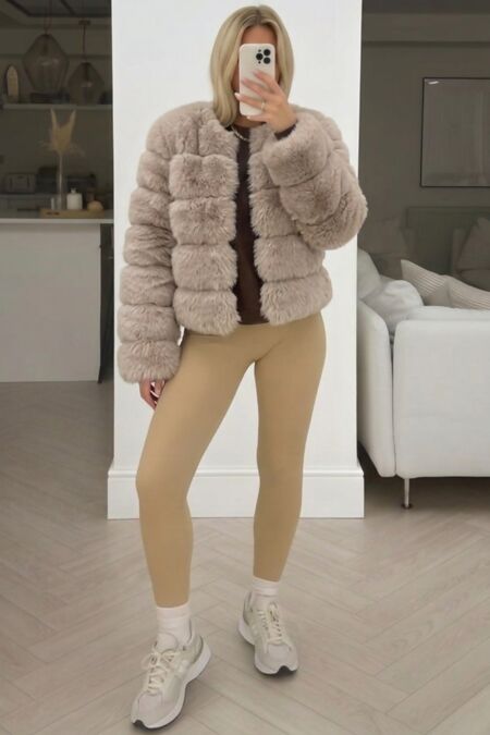 Beige Faux Fur Layered Jacket 