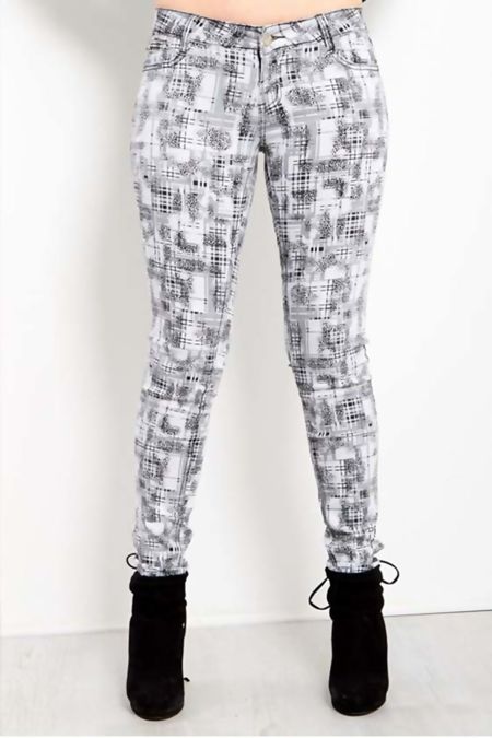 White Check Skinny Fit Jeans