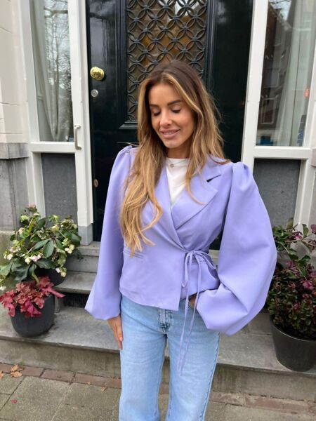 Trendy Wrap Blazer with Puff Sleeves