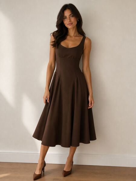 Chic Sleeveless Skater A-Line Midi Dress
