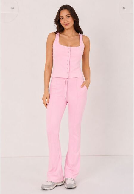 Pink Interlock Molly Button Tank Top With Flare Trouser