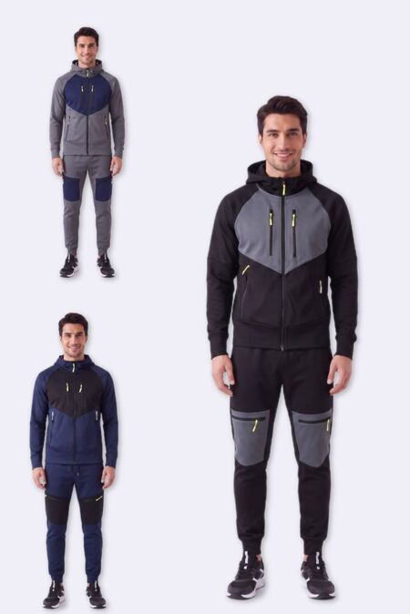 Color block Slim Fit Hooded Jacket & Joggers