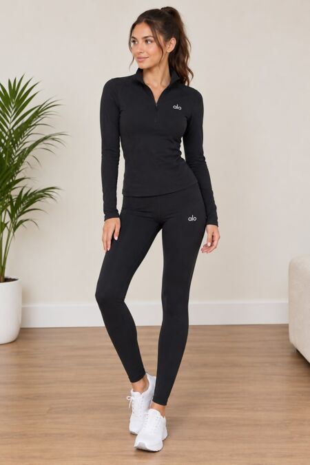  Black Long Sleeve Slim Fit Camo Top & Legging Gym set
