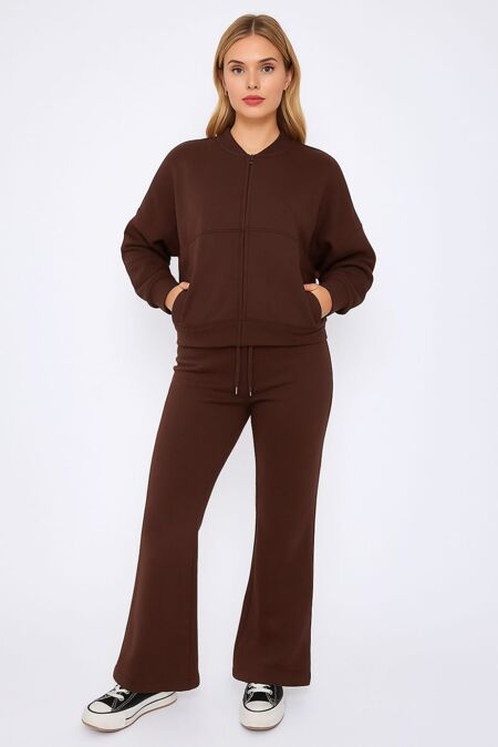 Chocolate Bomber Sweatshirt With Flared Trouser
