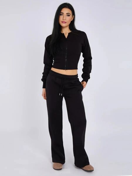 Black Corset Fit Sweatshirt With Straight Leg Trouser