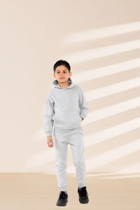 Kids Boys Plain Fleece Pullover Hooded Tracksuit