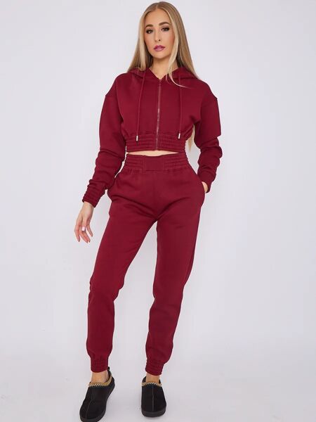 Wine Cropped Hoodie And Jogger Co-Ord Set