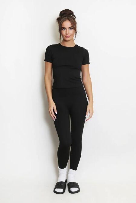 Black  Active Short Sleeve Top And Legging Co-Ord Set