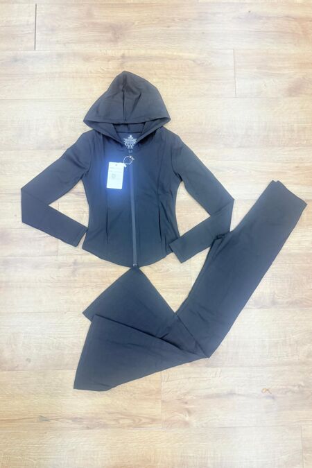 Black Active Zipped Jacket With Flare Trouser