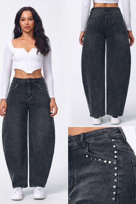 Dark Grey Casual High Waist Barrel Leg Jeans