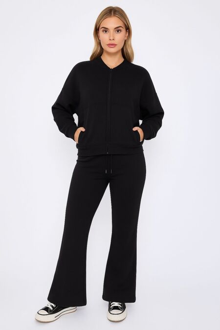 Black Bomber Sweatshirt With Flared Trouser