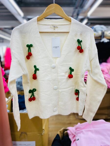 Long Sleeve V Neck 3D Cherry Short Cardigan
