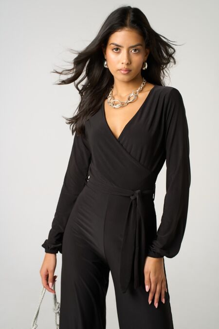 Black Plunge V Neck Wide Leg Jumpsuit