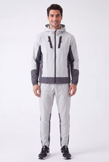 Grey with Slate Grey Color Block Windbreaker Hooded Jacket & Jogger