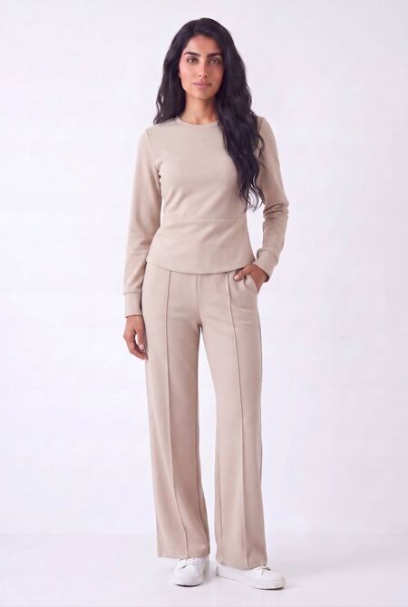 Long Sleeve Ruched Side Top With Single Seam Trouser