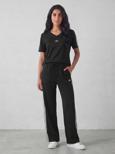Black T-shirt Lounge Printed Co-ord Set with Wide-Leg Trousers