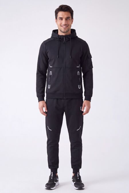 Black Softshell Inside Fleece Hooded Windbreaker Jacket With Jogger