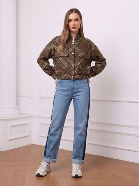 Chequered Button Up Utility Jacket