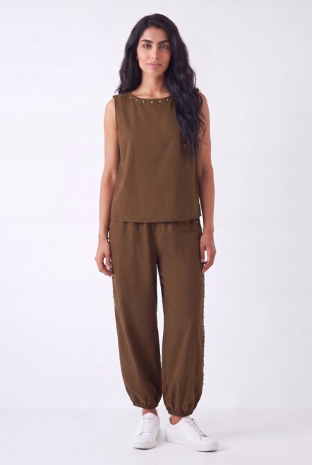 Studded Embellished Sleeveless Top And Relaxed Harem Pants