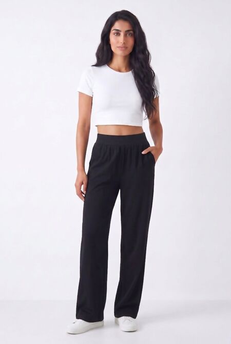 Elasticated Banded Waist Relaxed Fit Wide Leg Pant