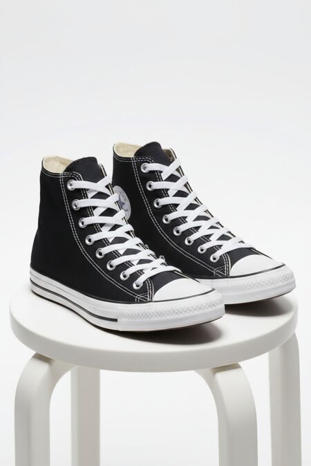 Black Canvas High Top White Lace Up Trainers