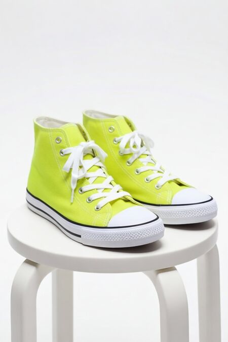 Lemon Canvas High Top White Lace Up Trainers