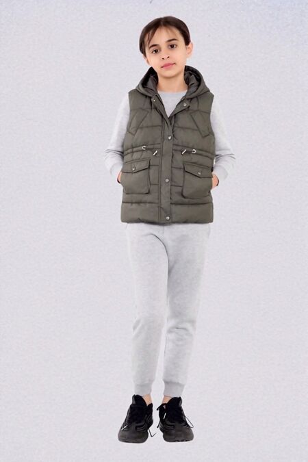 Girls Black Pocket Front Puffer Gilet