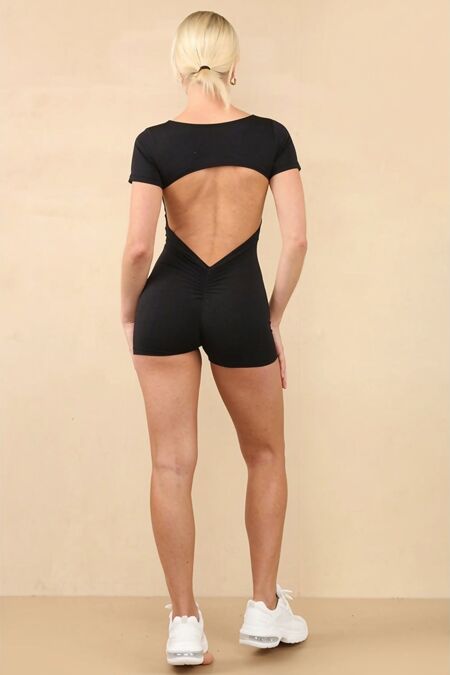 Black Padded Cut Out Back Push Up Unitard