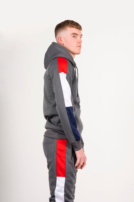 Job Lot Grey Pullover Skinny Tracksuit With Contrast Side Panels