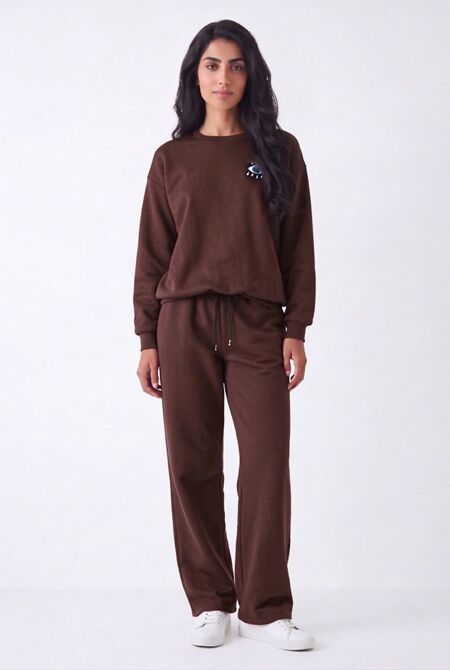 Burgundy Eye Patch Sweatshirt & Drawstring Wide-Leg Pants Co-Ord Set