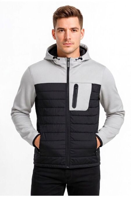 Grey Padded Front Zip Pocket Puffer Jacket